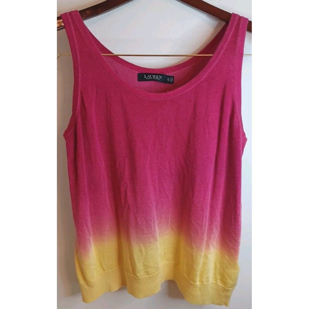 Lauren Ralph Lauren Black Label Sleeveless Tank Top Shell XL Slinky Pink Yellow